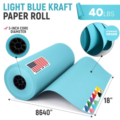 18" Paper Dispenser with Cutter + Light Blue Kraft Paper Roll - color: Light Blue, size: 1 Roll + Dispenser