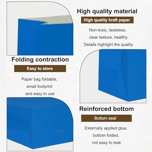 KEYYOOMY Mini Royal Blue Paper Bags Paper Lunch Bag (50 CT, 3.5x2.4x7.1 in) - color: Royal, size: 3.5x2.4x7.1 in - Mini