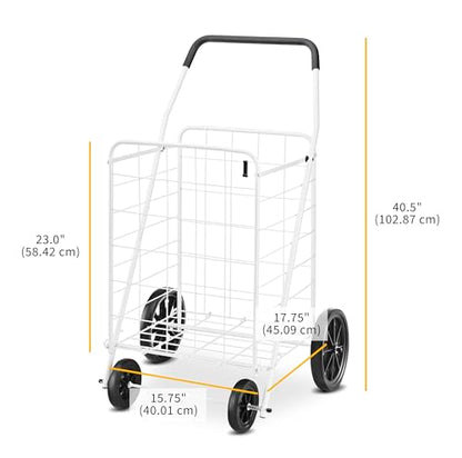 Whitmor Deluxe Utility Foldable Shopping Cart with Wheels, 100 Lb Capacity, Heavy Duty Grocery Cart with Steel Frame, Foam Handle, Rolling Folding Utility Trolley for Grocery, Laundry, Travel, White - size: 15.75"L x 17.75"W x 40.5"H, White
