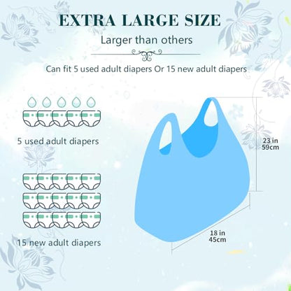 Large Adult Diaper Disposal Bags (18’’x23’’),96 Pcs, Fresh Scented, Elderly Waste Disposal, Baby Diapers Trash Bags, Sanitary Product Disposal at Home and Travel, Blue - color: Blue