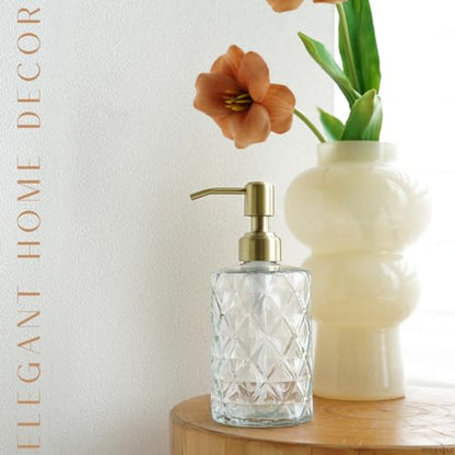 JASAI Diamond Design Glass Soap Dispenser with Golden Pump - color: Clearglass-golden Pump, style: Diamond
