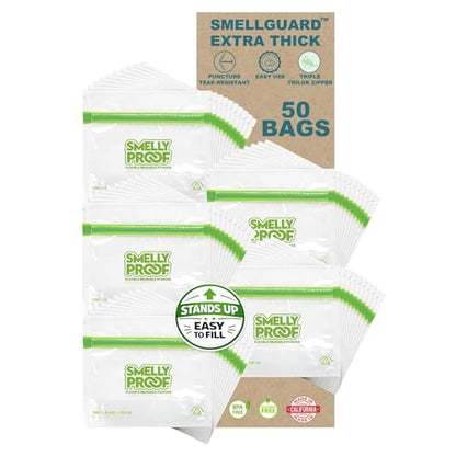 Smelly Proof 50 x Reusable Food Storage Bags, Reusable Snack Bags, Stand-Up Expandable “Stand & Fill”, Dishwasher-Safe, Clear 3-Mil 6” x 4”, US Made, BPA FREE, NO PEVA, 50-pk - size: 50pk, 6x4" - Small Snack