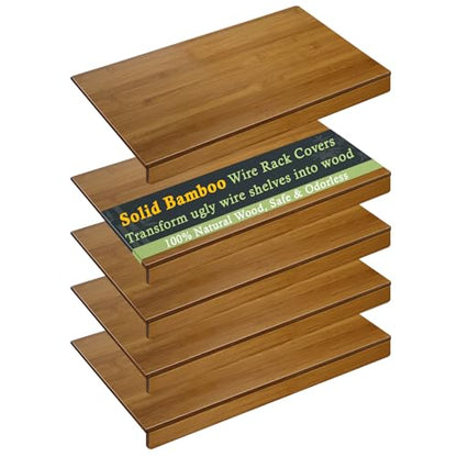 Solid Carbonized Bamboo Wire Shelf Covers for Wire Shelving, Wire Rack Covers for Pantry Shelves, Tool-Free & Snap-On (5pcs, 22" W x 12" D) - size: 22"W x12"D x2.6"H