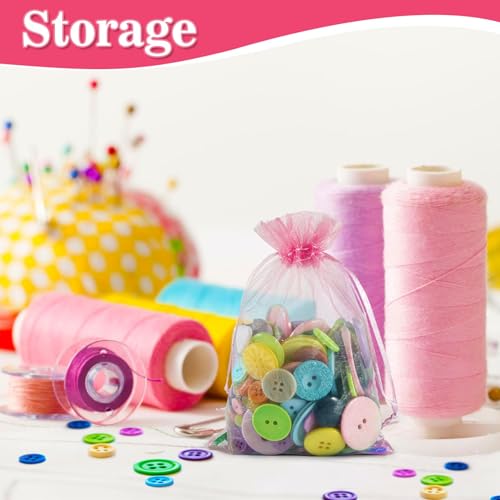 Sukh Pink Organza Bags 4"x6" - 100PCS Small Mesh Drawstring Gift Bags - color: Pink, size: 100 Count (4 x 6 Inches)