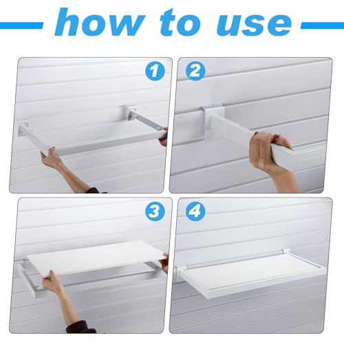 Blulu 2 Pack Slatwall Shelf, 23. 6x11. 8 Inch Wooden Wall Shelves with Metal Rectangular Tubing U Shaped Hanger Slatwall Shelving Organizer Accessories for Home Retail Display (White) - color: White