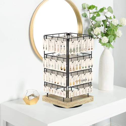 EsLuker.ly Rotating Earring Display Holder Stand for Vendors Selling, Oak - color: Oak+Black