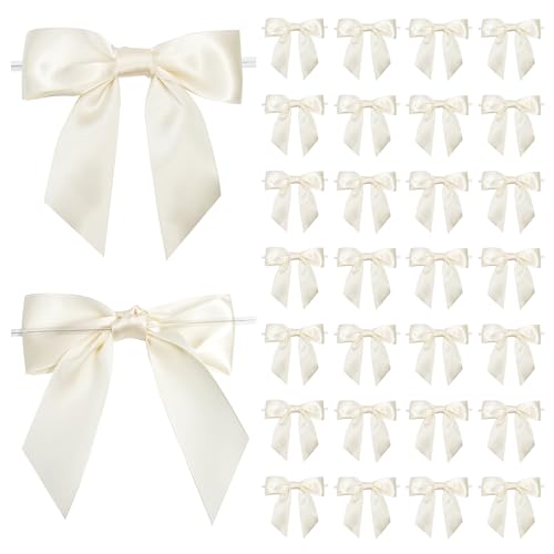 Pre-Tied Ivory Satin Ribbon Twist Tie Bows 5 Inch 36 Pack - color: Ivory