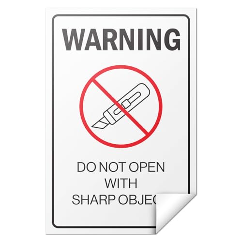2" x 3" Warning Do Not Open with Sharp Object Stickers – Self-Adhesive Sheet Labels for Packaging, Shipping, and Handling (600 Stickers) - color: Do Not Open With Sharp Object, size: 600 Stickers