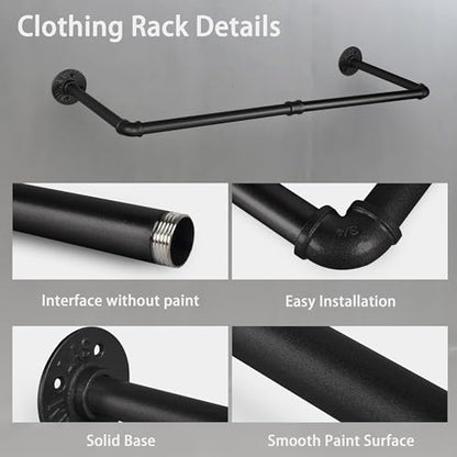 AddGrace Industrial Pipe Clothing Garment Rack Black 34.5 Inch 1 Pack - color: Black