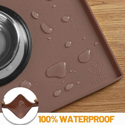 Hubulk Dog Feeding Mat,100% Waterproof Food Grade Silicone Pet Food and Water Bowl Placemat,Dishwasher, High Raised Edge to Prevent Spills,Nonslip Tray to Stop Messes on Floor（24"x16"x0.5", Brown） - color: Brown, size: 24"l X 16"w
