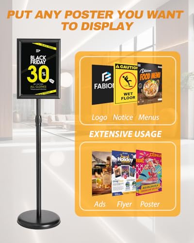 Foandbevi Sign Holder Stand 8.5x11 Inch - Heavy Duty Floor Standing Poster Stand with Adjustable Height & Snap-Open Frame, 360° Rotation Pedestal Menu Stand for Restaurant, Trade Show, Wedding & Office - color: Lichee-Black