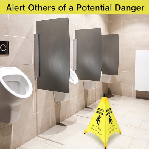 Ceenna 4 Pcs 19.5 Inch Wet Floor Sign Pop-up Safety Cone with Storage Tube Wet Floor Symbol Yellow Warning Sign for Retail, Grocery, Office, Cinema, Restaurant, Mall