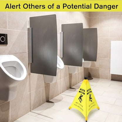 Ceenna 4 Pcs 19.5 Inch Wet Floor Sign Pop-up Safety Cone with Storage Tube Wet Floor Symbol Yellow Warning Sign for Retail, Grocery, Office, Cinema, Restaurant, Mall