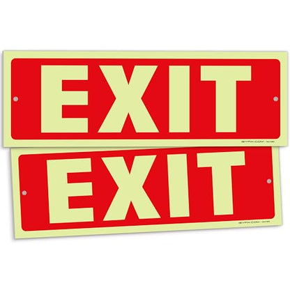 iSYFIX Exit Glow in the Dark Sign, 2 Pack, 12x4 Inch - color: Plastic Glow, size: 2 Pk 12x4