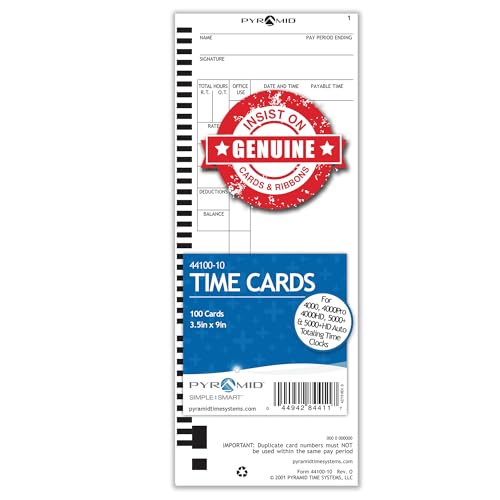 Pyramid Time Systems 44100 Barcoded Time Clock Cards Auto Totaling 100 Pack - size: 100 pk
