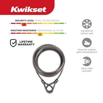 Kwikset Looped End Security Cable, 15 ft, 3/8 in Diameter, Steel, Black - size: 3/8" Diameter