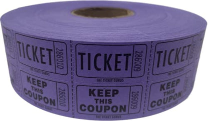 The Ticket Gurus-Raffle Tickets - 4 Purple Rolls of 2000 Double Tickets- 8,000 Total 50/50 Raffle Tickets