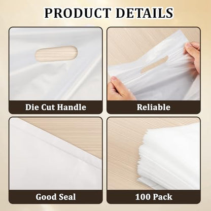 100 Pack Clear Plastic Bags, 9"x12" Merchandise Bags With Die Cut Handles - color: Clear