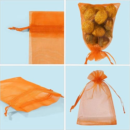 ANZNKU 50 PCS Organza Bags 5 x 7, Orange Small Mesh Gift Bags Drawstring - color: Orange