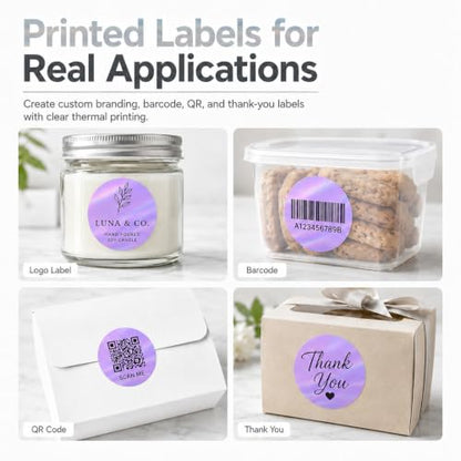 Round Holographic Purple Thermal Label 2 Inch Vinyl Sticker 200 PCS - color: Holographic Purple, size: 2 × 2 Inch