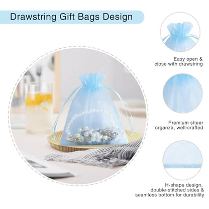 Wudygirl 100 PCS Organza Bags 3.9"x4.7" Gift Bags with Drawstring Sky Blue - color: Sky Blue, size: 3.9x4.7 IN
