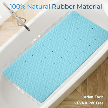 Non Slip Bathtub Mat for Bath Tub Shower - 268 Vacuum Suction Cups - color: Blue With Holes, size: 35" x 17" (Rectangular)