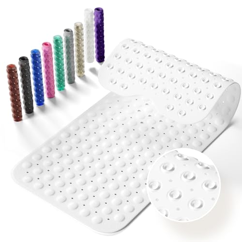 Non-Slip Bath Tub Mat, 39x16 Inch Extra Large Shower Mat with Drain Holes & Suction Cups, Machine Washable, White - color: White