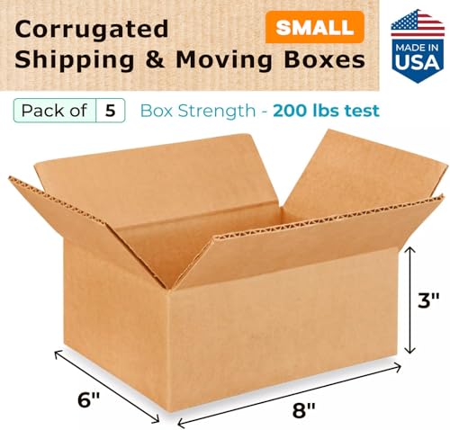 Small Moving & Shipping Boxes 8 x 6 x 3 inches (5-Pack) - Extra Strength 200 lb vs Regular - Corrugated Packing Boxes for Moving - Small Box for Shipping - Cardboard Shipping Box by IDL Packaging - size: 8 * 6 * 3" (Small Boxes)