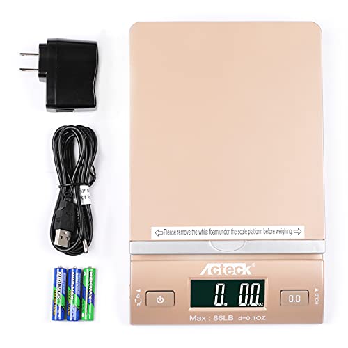 Acteck 86LBx0.1OZ Gold Digital Shipping and Postal Scale with Batteries, USB Cable and AC Plug - size: 86LB Gold