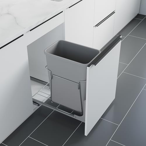Dowell B15 Aluminum Base Wastebasket Pullout with Door Mount and 35Qt/9Gal Plastic Bin (4012 0115+35) - size: Single Pull-Out - 35Qt