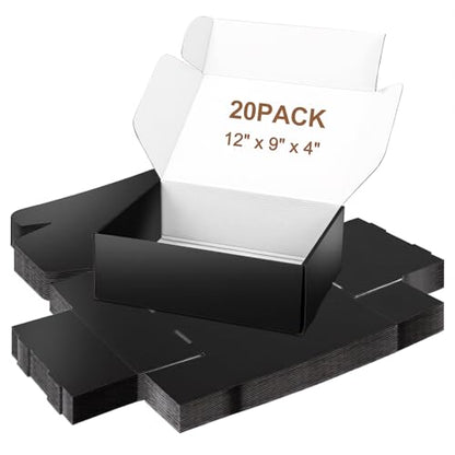 Large Shipping Boxes 20 Pack, 12x9x4 Inch Mailer Boxes, Black - color: Black, size: 12-9-4 Inch