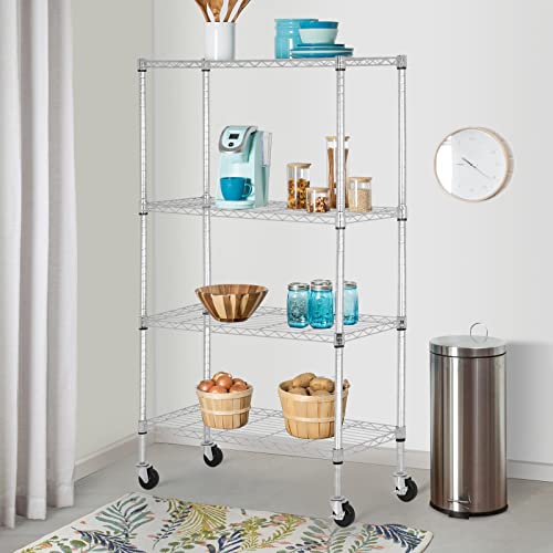 FDW | 4-Tier Wire Shelf with Wheels | 36" x 14" x 62" | Chrome - color: Chrome, size: 36×14×62