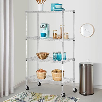 FDW | 4-Tier Wire Shelf with Wheels | 36" x 14" x 62" | Chrome - color: Chrome, size: 36×14×62