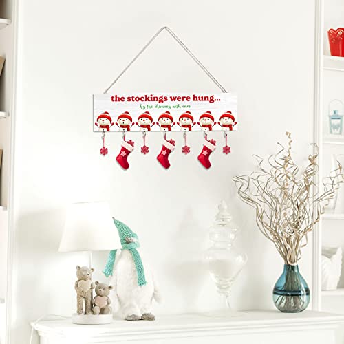 Maitys Christmas Stocking Holder with 7 Hangers Wooden Organizer, Snowman - style: Snowman