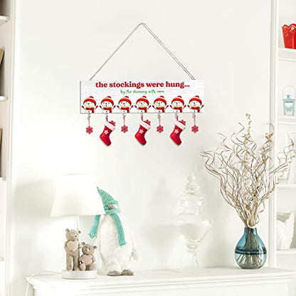 Maitys Christmas Stocking Holder with 7 Hangers Wooden Organizer, Snowman - style: Snowman