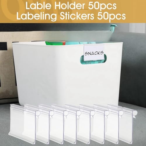 50pcs Labels for Storage Bins Plastic Label Clip, Basket Labels Clip On Wire Shelf Price Label Holder Merchandise Sign Display Holder, 50pcs Label Insert Included (1.96IN*1.65IN) - size: 1.96IN*1.65IN
