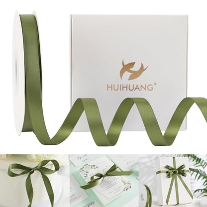 HUIHUANG 1/2 inch Moss Green Double-Faced Satin Ribbon Continuous 50 Yards - color: Moss Green, size: 1/2 inch