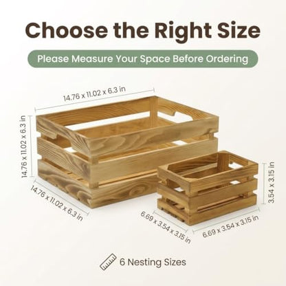 Wooden Crates for Display 6 Pack, Rustic Nesting Wood Crates