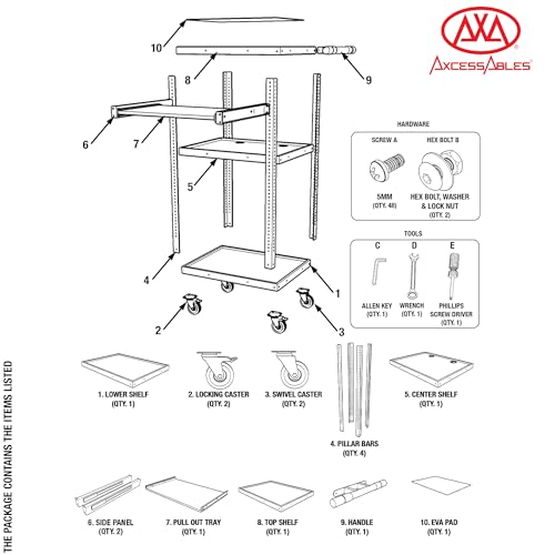 AxcessAbles Computer Cart on Wheels 400LB Capacity, Metal AV Equipment Utility Workstation, with Pullout Keyboard Tray, Locking Caster Wheels.
