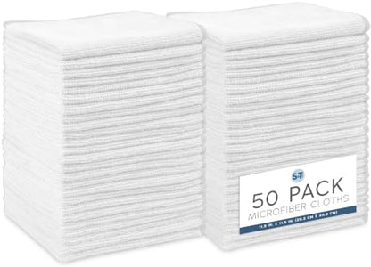S&T INC. Microfiber Cleaning Cloth, 50 Pack, 11.5" x 11.5", White