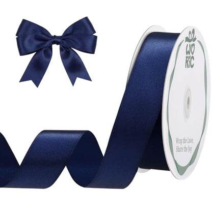 woric Navy Blue Satin Ribbon 1 inch 60 Yards Dark Blue Ribbon - color: Navy Blue
