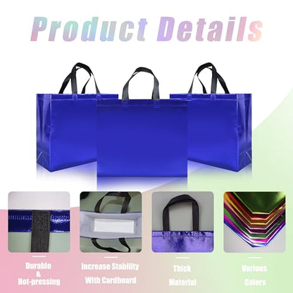 cabzymx 15 Pcs Glossy Blue Reusable Gift Bags with Handles, Party Gift Bags Bulk with Sturdy Bases, Ideal Goodie Bag for Birthday, Wedding, Christmas, Holiday-12.6 x 4.7 x 11 In - color: Blue, size: 1 Count (Pack of 15)