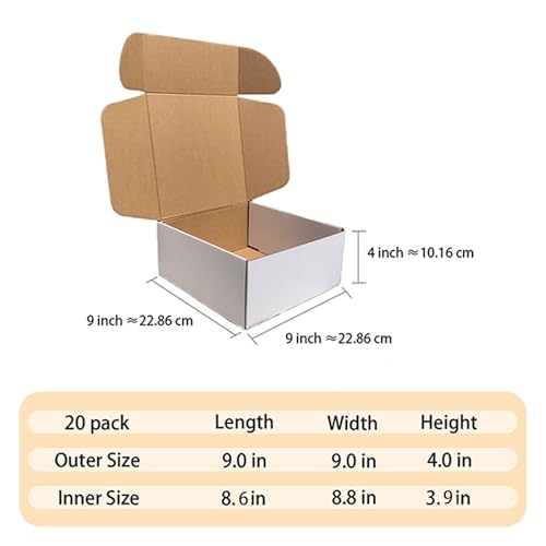 Shipping Boxes 9x9x4 inch Pack of 20, White Corrugated Cardboard Mailer Box - color: White