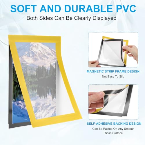 PATIKIL 4 x 6 Inch Magnetic Sign Holder, 12Pcs Self-Adhesive Soft Magnetic Border Wall Mount PVC Picture Frames Document Holder for Wall Window Home Office Store Poster, Yellow - color: Yellow