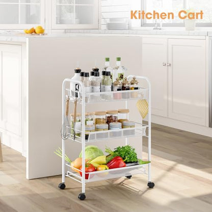 TOOLF 3 Tier Rolling Cart, Metal Utility Storage Cart with Wheels, White - color: White, size: 3-Tier