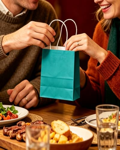 qiqee 24PCS Mini Gift Bag with Handles Bulk 4.5"x2.5"x6" Gift Bags Deep Green Bags Multiple Uses - color: Deep Green