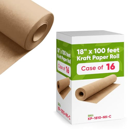 18" x 1200" (100 ft) Brown Kraft Paper Roll (Case of 16 Rolls), Made in USA - color: Brown, style: Bulk Case - 1 Color