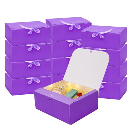 LWYMX 12 PCS Purple Gift Boxes with Lids，9.8x7.8x3.9, Bridesmaid Proposal Box with Ribbon, Gift Boxes for Wedding, Christmas, Valentine's Day,Birthday,Baby Shower and the other Parties - color: Purple, size: 1 Count (Pack of 12)
