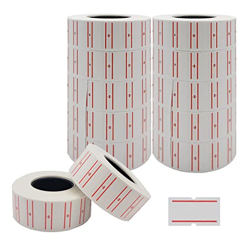 Motex Double Red Line Labels - 10,000 White Blank Price and Date Gun Labels, Fits MX-5500 and Perco Guns - color: Double Red Lines, size: 10 Rolls