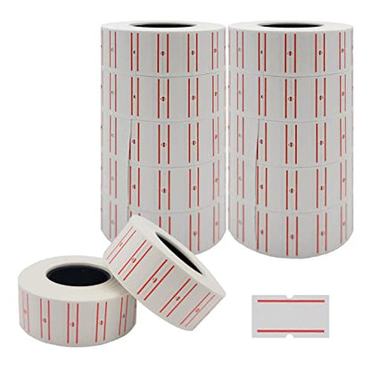 Motex Double Red Line Labels - 10,000 White Blank Price and Date Gun Labels, Fits MX-5500 and Perco Guns - color: Double Red Lines, size: 10 Rolls